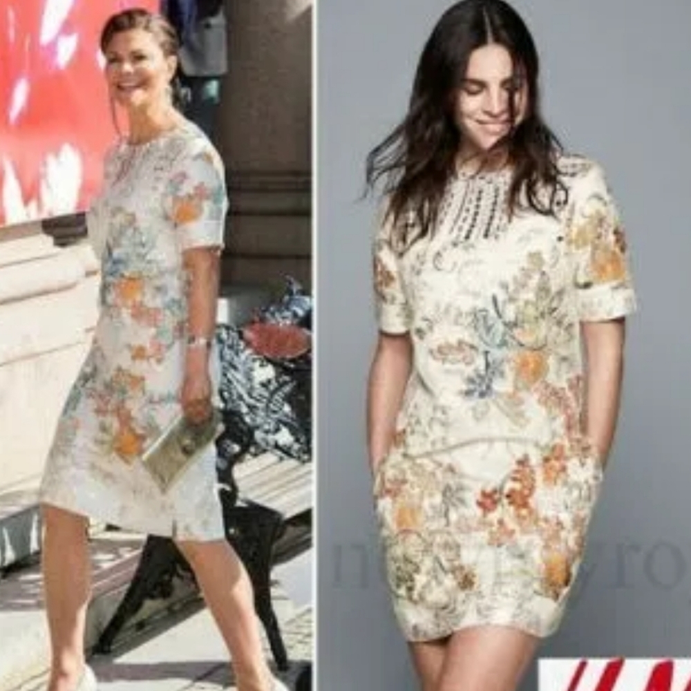 H&M Conscious Collection Embroidered Silk-Blend Dress Crown Princess Victoria